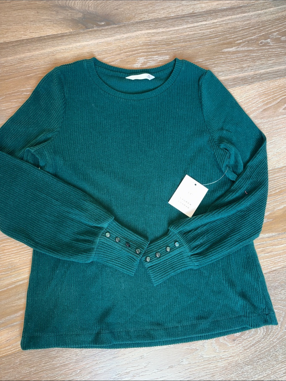 LC Lauren Conrad Teal Ribbed Long Sleeve Top with Button Cuffs